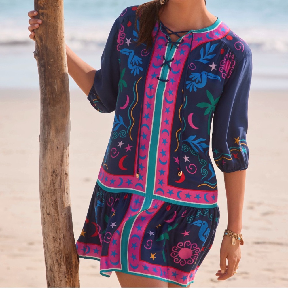 Johnny Was Jade Selena Silk Blend Mini Dress in Paloma’s Island Medium NEW